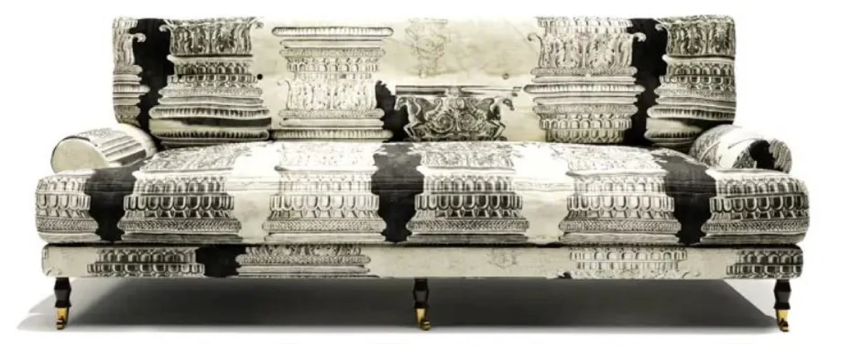 Luxury velvet sofa cream / white / black / brass 200 x 100 x H. 87 cm - living room sofa - hotel sofa - living room furniture - hotel furniture - luxury furniture - living room furnishings