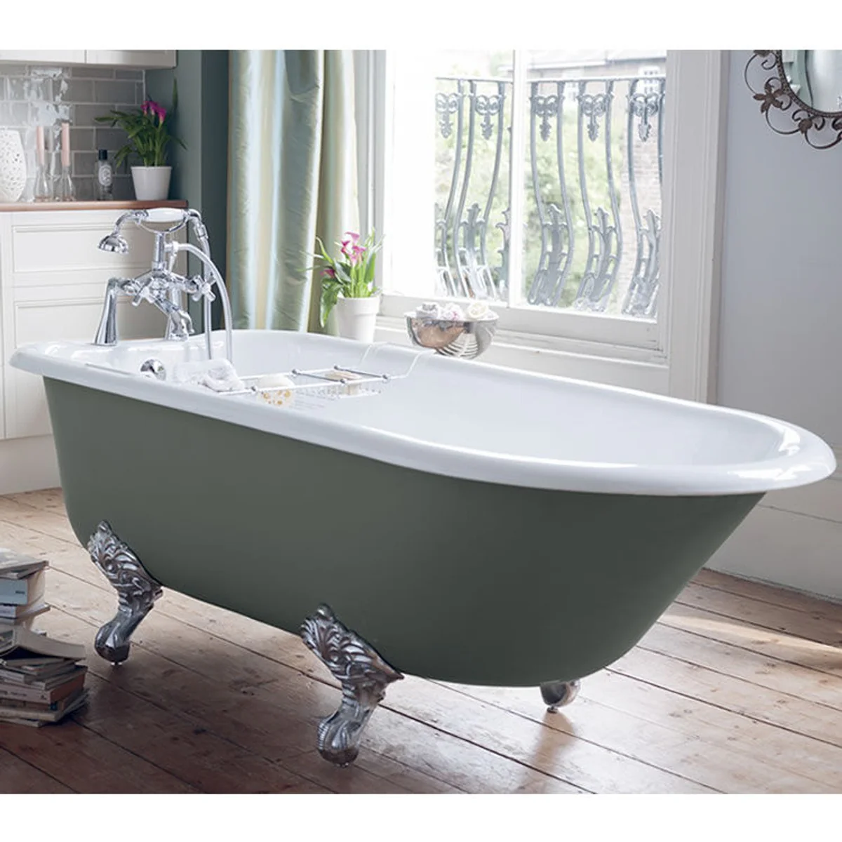 Luxury cast iron bathtub light gray / white 170 cm - Freestanding bathtub - Baroque & Art Nouveau bathroom furniture