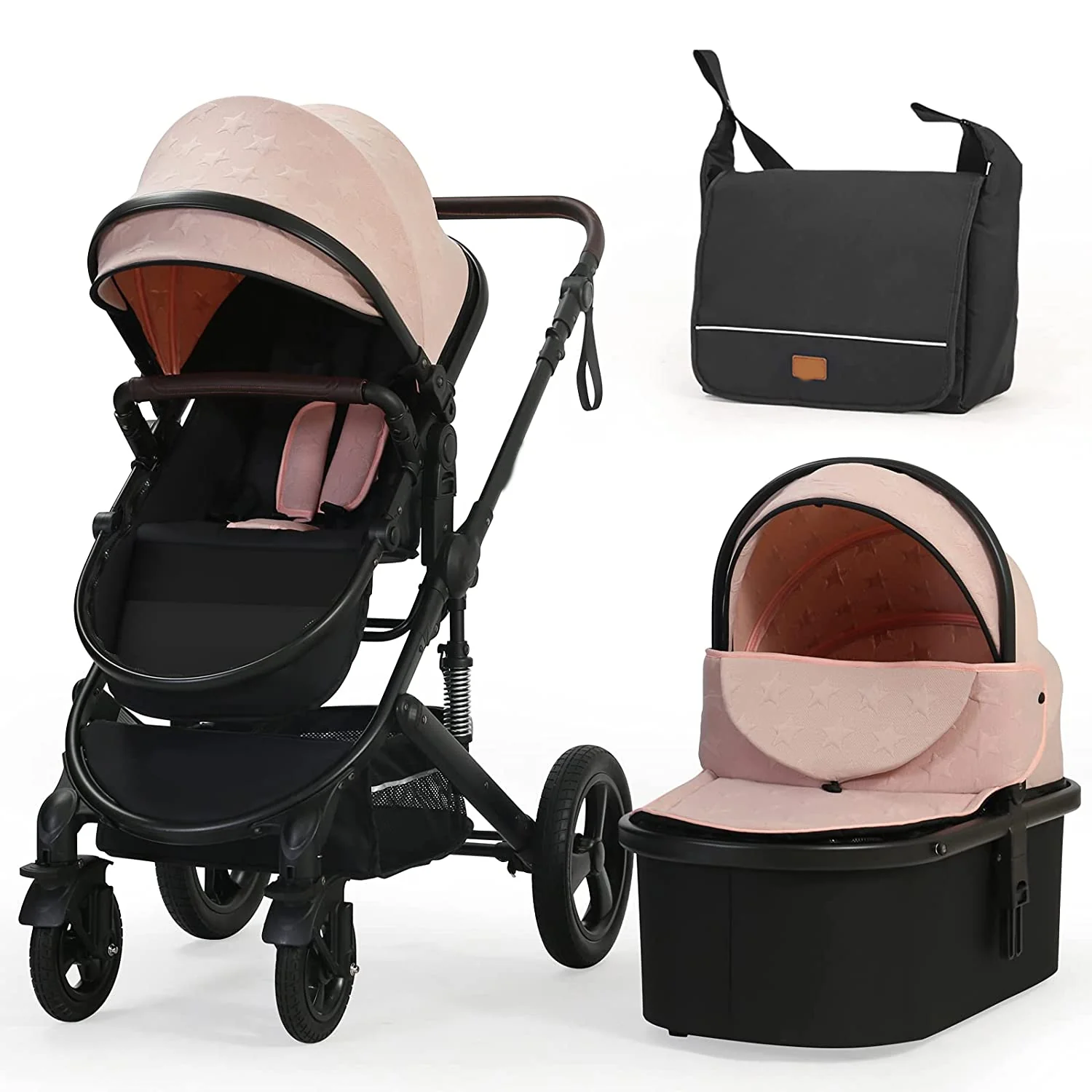 Kinderwagen für Neugeborene und Kleinkinder – Cynebaby 2-in-1 Hochformat, umwandelbar, umkehrbar, stoßfest, Stubenwagen, Kinderwagen, Kinderwagen, mit Getränkehalter, Fußsack und Wickeltasche (grün)
