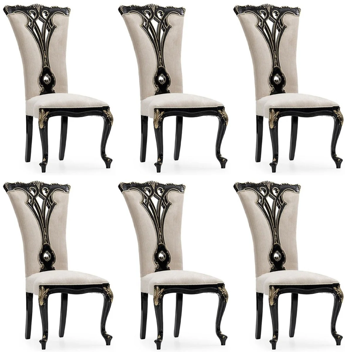 Luxury Baroque Dining Room Chair Set of 6 Cream / Black / Gold - Magnificent Baroque Style Kitchen Chairs - Luxury Dining Room Furniture in Baroque Style - Baroque Dining Room Furniture - Baroque Style Furniture