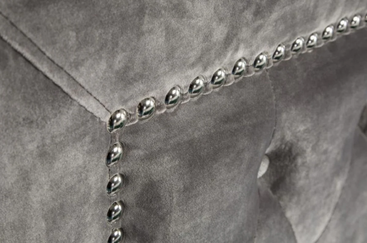 Chesterfield velvet double bed silver gray / silver 190 x 215 x H. 130 cm - Solid wood bed with headboard - Chesterfield bedroom furniture