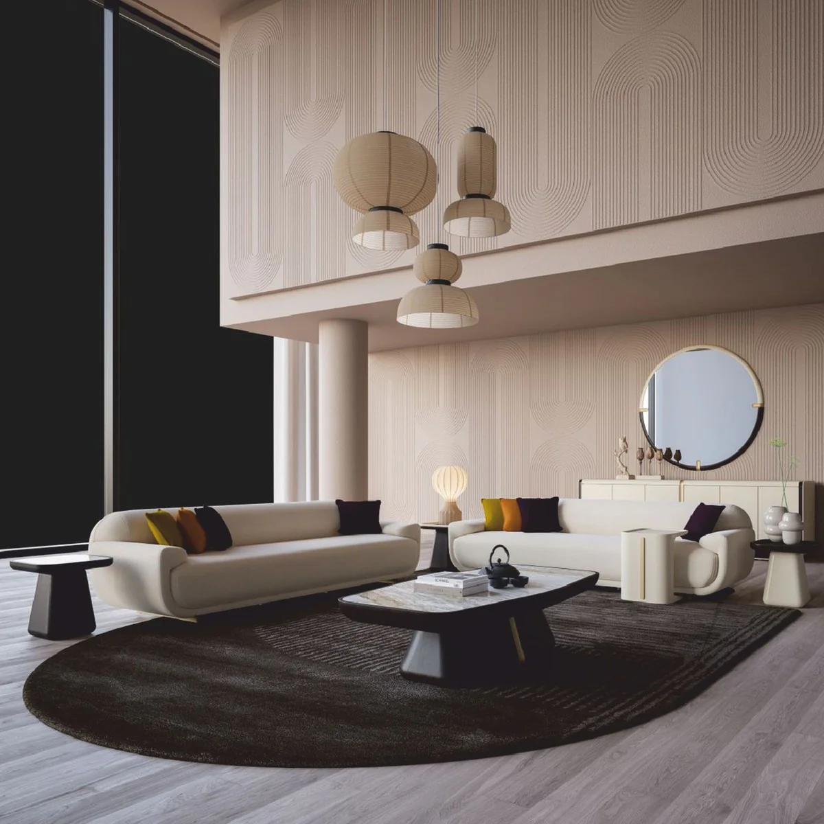 Luxury side table with marble top dark brown / white-brown H. 46 cm