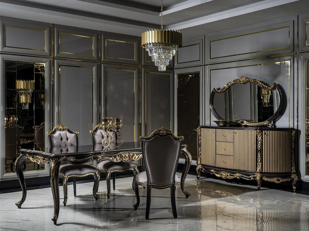 Luxury Baroque Dining Room Chair Set Silver / Black / Gold - Handmade Kitchen Chairs Set of 6 - Baroque Dining Room Furniture - Noble & Magnificent