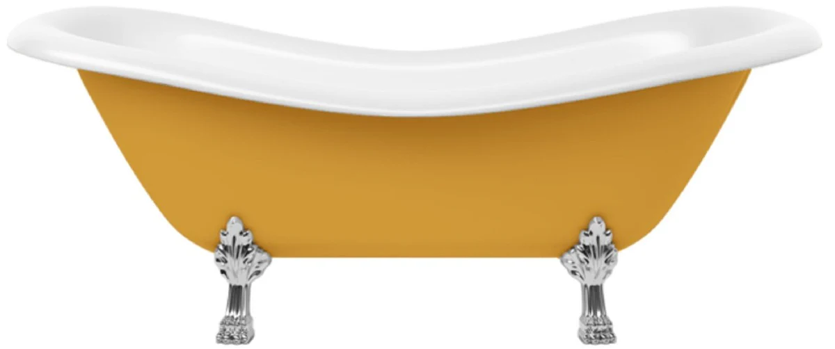 Art Nouveau bathtub yellow / white / silver 188 cm - freestanding retro style bathtub