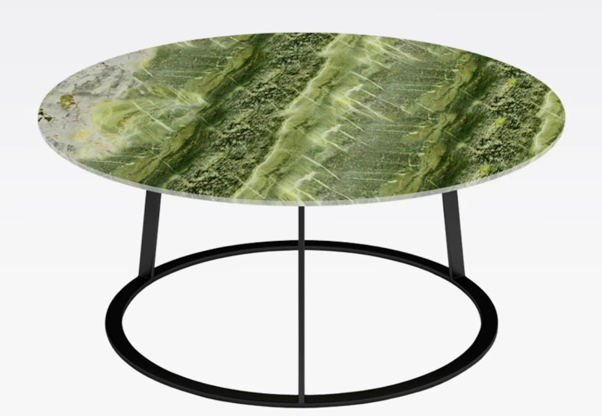 Luxury coffee table black / green Ø 77 x H. 40 cm - Round living room table with marble top - Living room furniture - Luxury furniture