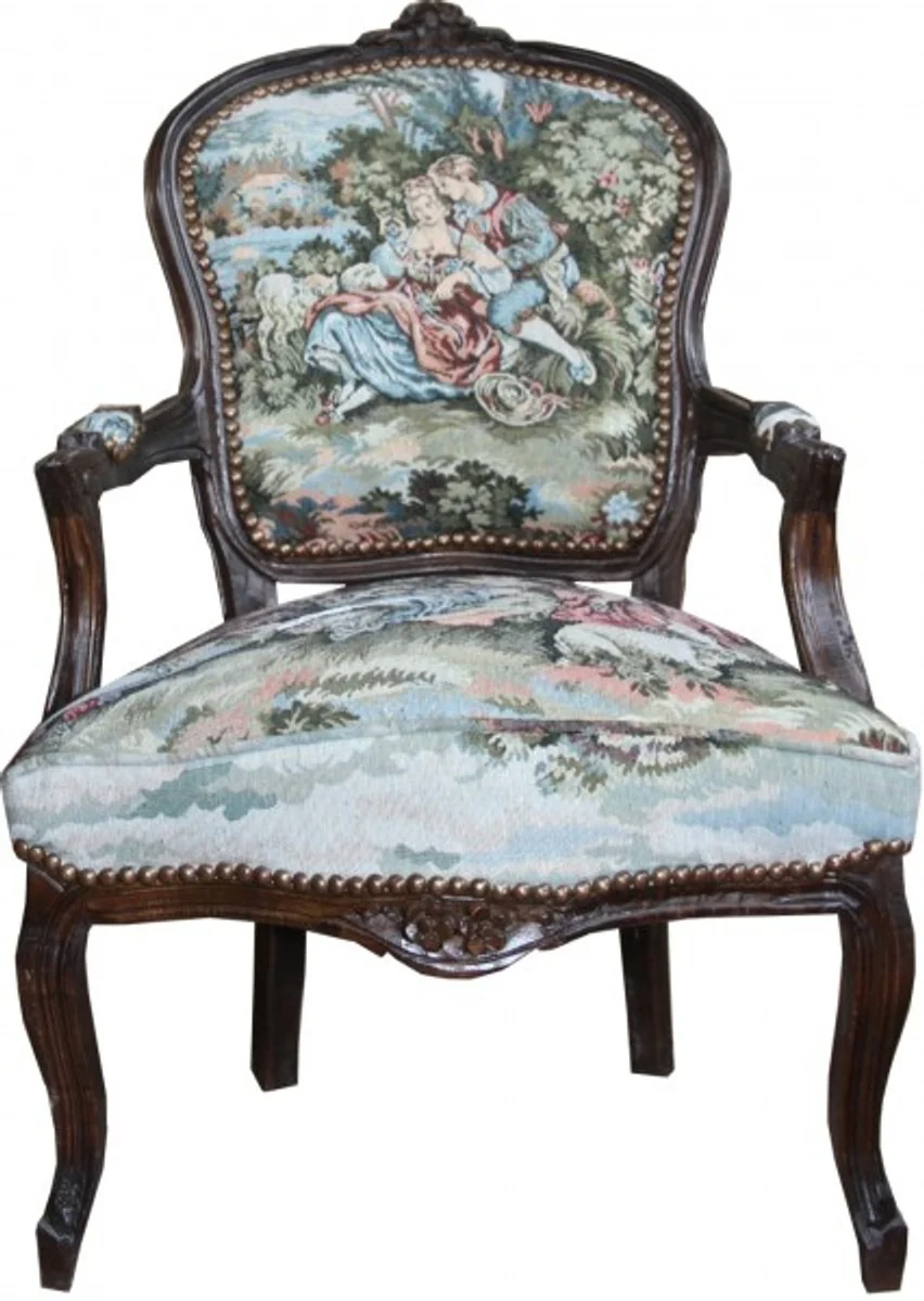 Baroque Salon Chair Gobbelin / Brown - Furniture Antique Style
