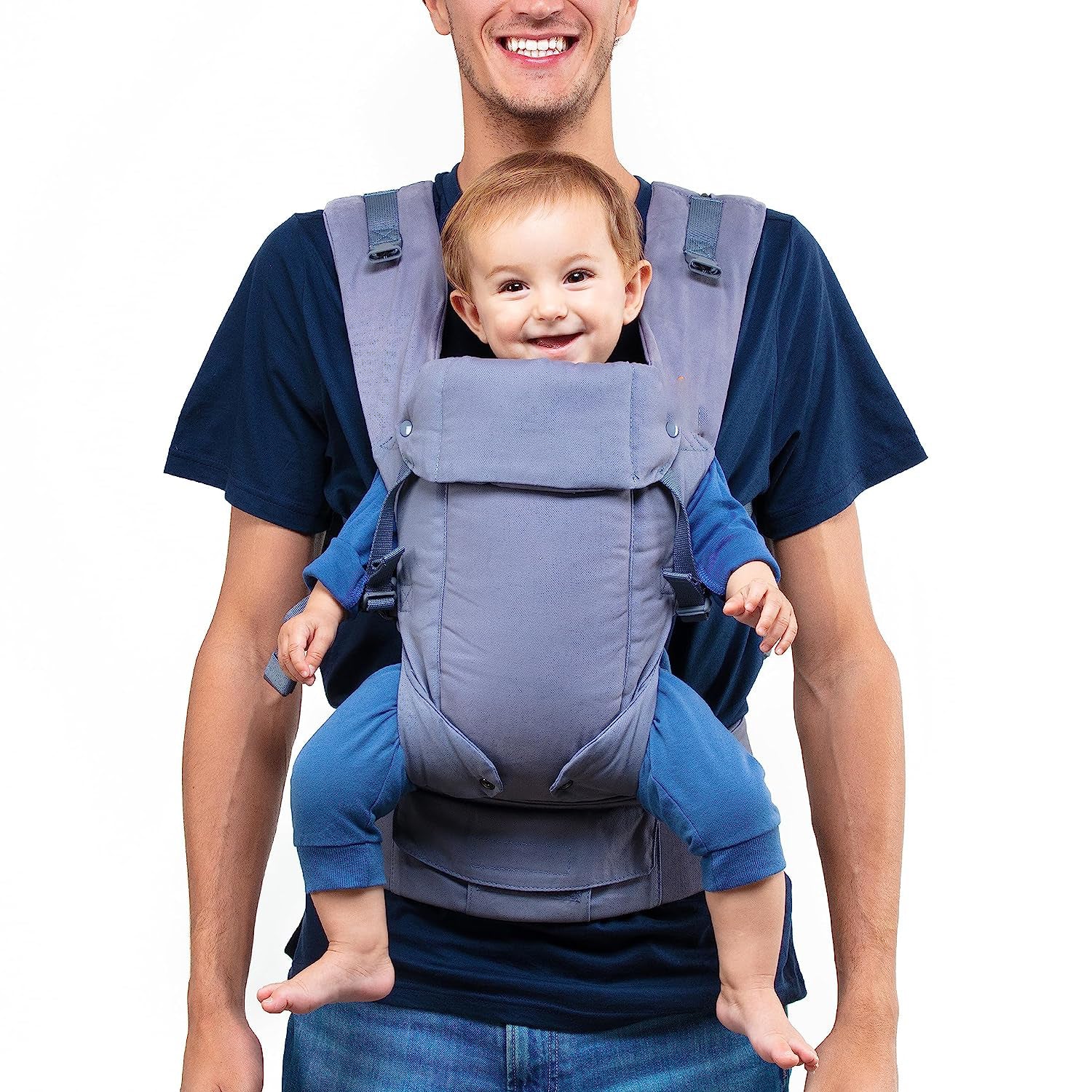 Babytrage für Neugeborene bis Kleinkinder – alle Positionen Babytrage, Babytrage-Rucksack und Baby-Vordertrage mit verstellbarem Sitz, ergonomische Babytrage, 3,3–15,6 kg (Marineblau)