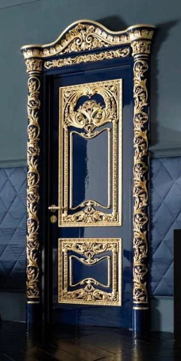 Luxury baroque apartment door royal blue / gold - magnificent solid wood door with frame - luxury furniture in baroque style - baroque furniture - hotel furniture - baroque furnishings - noble & magnificent