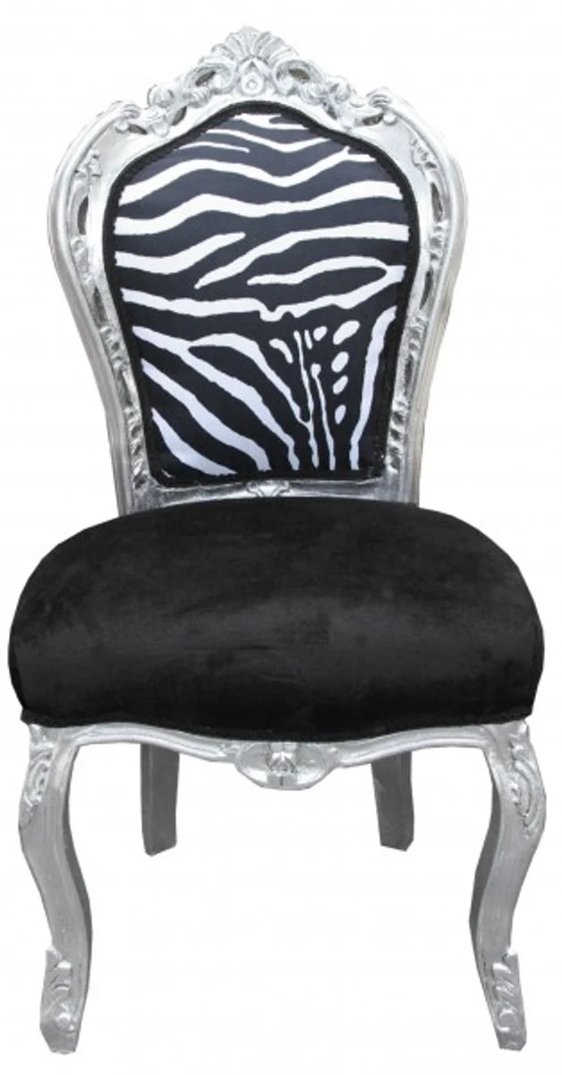Baroque dining room chair black / white / silver without armrests - antique furniture zebra