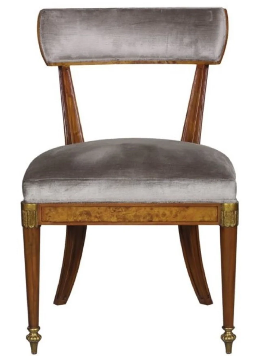 Luxury Art Nouveau dining chair light brown / brown / brass / silver 59 x 63 x H. 88 cm - luxury dining room furniture