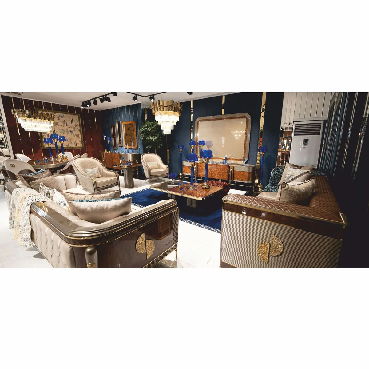 Luxury Sofa White / Brown / Gray / Gold 285 cm - Living Room & Hotel Furniture