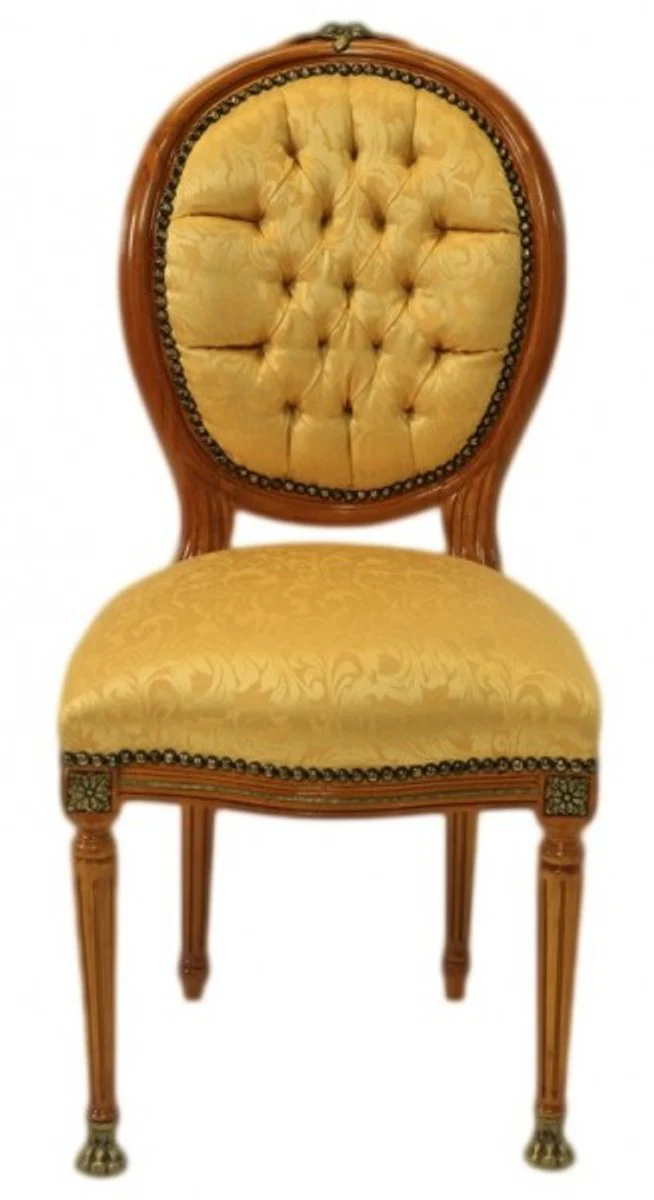 Baroque Luxury Dining Room Medallion Chair Gold Pattern / Light Mahogany - Antique Style - Furniture