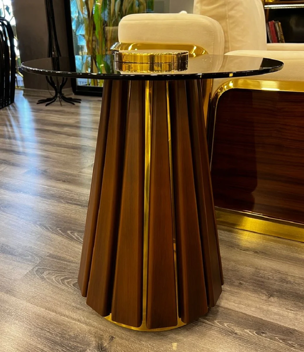 Luxury side table brown / gold Ø 50 x H. 60 cm - Round table with glass top - Living room furniture - Luxury furniture - Hotel furniture - Luxury collection