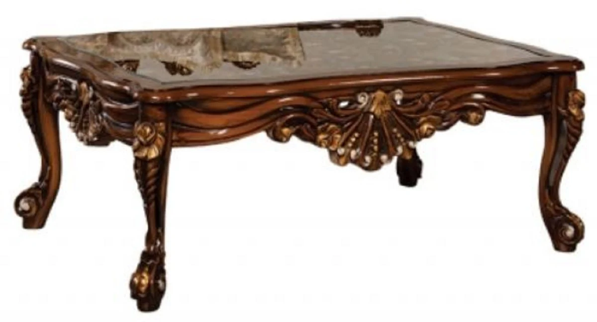 Luxury Baroque Coffee Table Brown / Gold - Solid Wood Living Room Table in Baroque Style - Baroque Living Room Furniture - Noble & Magnificent