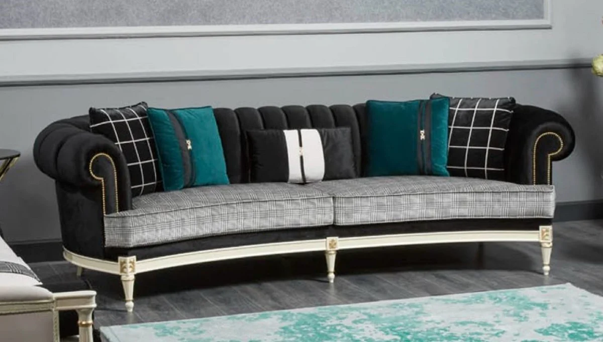 Luxury Baroque Sofa Black / Gray / White / Gold 290 cm - Baroque Living Room Furniture