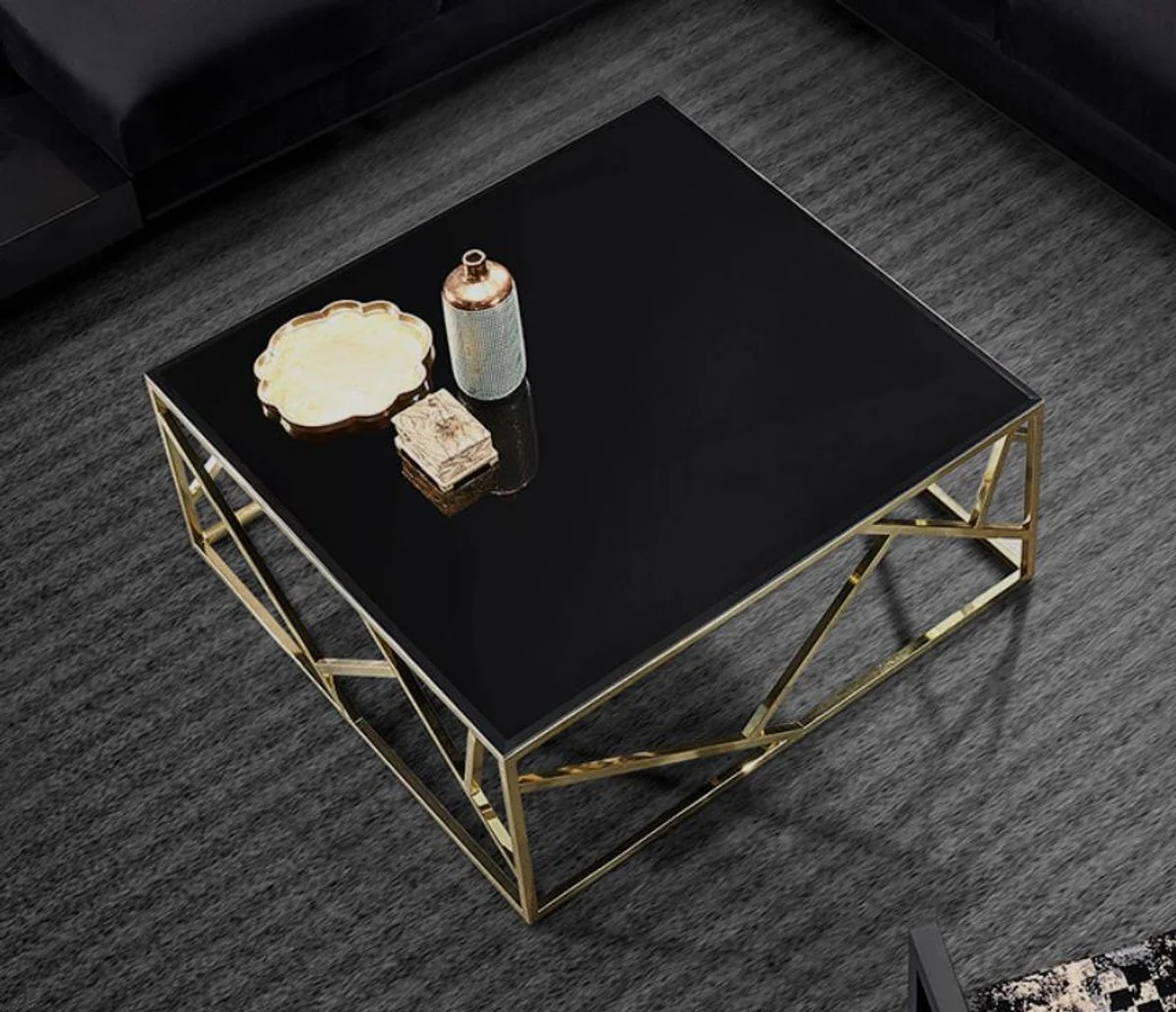 Luxury coffee table gold / black 125 x 125 x H. 43 cm - Square stainless steel living room table with glass top - Living room furniture - Luxury quality