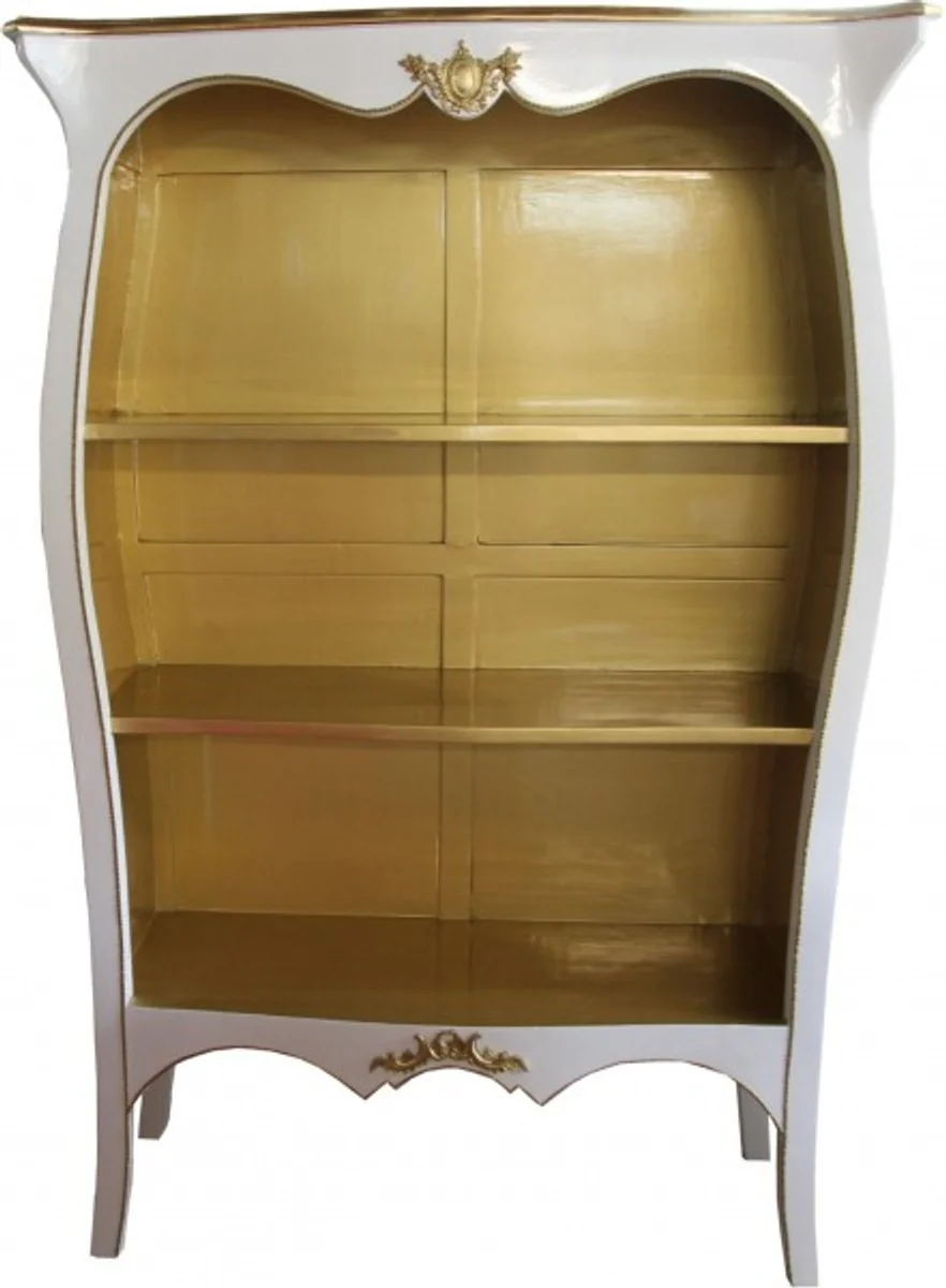 Baroque bookcase white high gloss / gold W 110 x H 169 cm bookcase shelf cabinet - Limited Edition