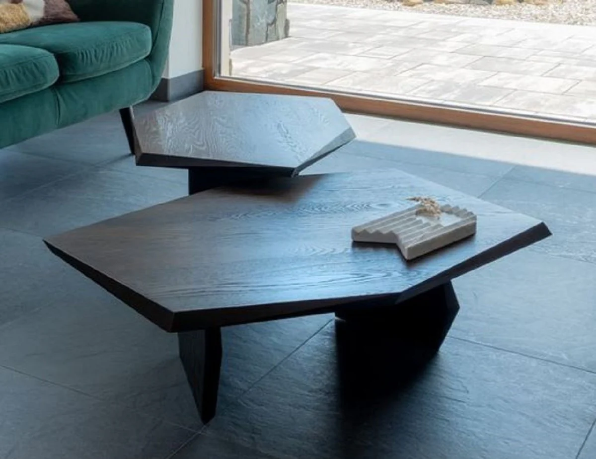 Luxury solid wood coffee table set of 2 dark brown - oak wood living room tables - living room furniture - luxury furniture - luxury furnishings