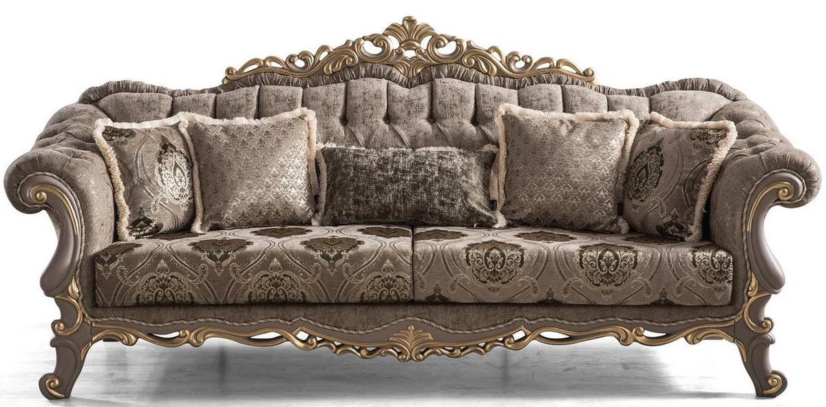 Luxury baroque sofa brown / gray / gold 240 x 96 x H. 94 cm - magnificent living room sofa with decorative pillows - furniture in the baroque style