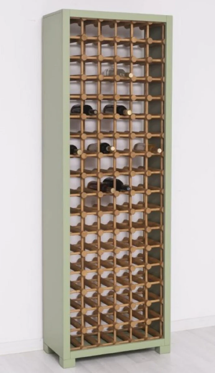 Country house style solid wood wine cabinet green / natural colors 68 x 35 x H. 200 cm - Solid wood wine rack in country house style - Solid wood bar furniture - Country house style bar furniture
