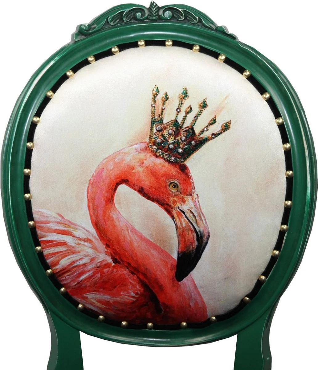 Luxury baroque dining room set flamingo with crown green / black / multicolored 48 x 50 x H. 98 cm - 4 handmade dining chairs with bling bling glitter stones - baroque dining room furniture