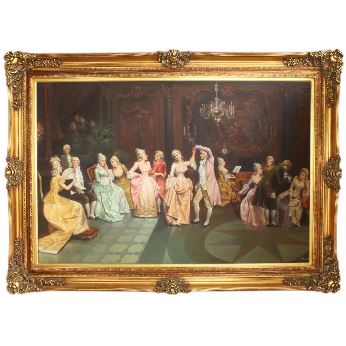 Huge hand-painted baroque oil painting concert in the ballroom gold splendor frame 225 x 165 x 10 cm - solid material