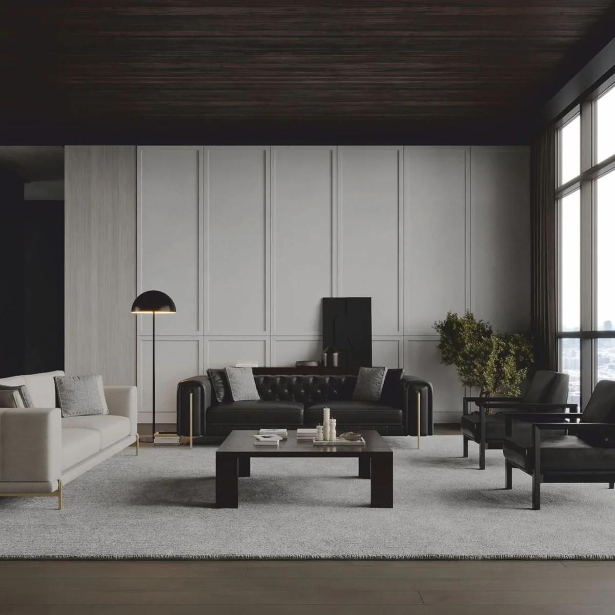 Luxury Sofa Gray / Brass 260 cm - Living Room & Hotel Furniture