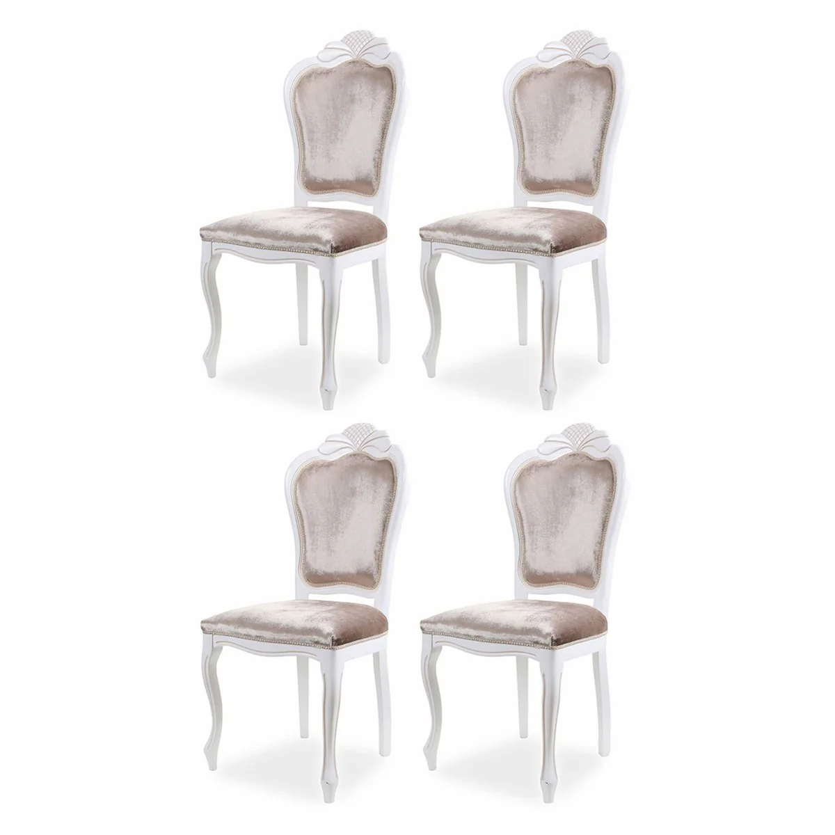 Luxury Baroque Velvet Dining Chair Set of 4 Gray / White - Baroque Furniture