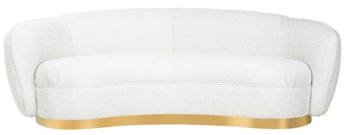 Luxury sofa white / gold 221 x 98 x H. 72 cm - Curved living room sofa - Living room furniture - Living room furnishings - Luxury furniture - Luxury furnishings - Furniture luxury