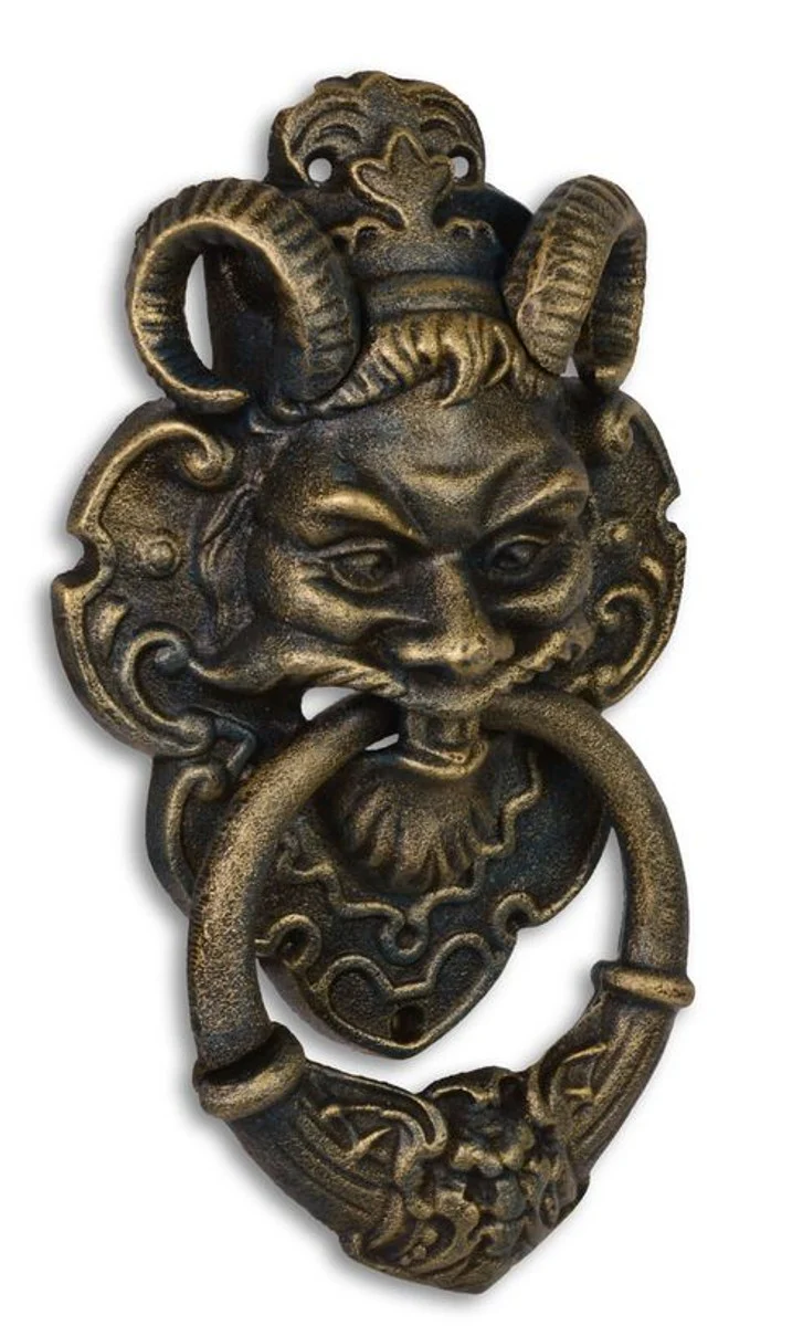 Door Knocker Baroque Devil Face Cast Iron Brass Colored 32.7 cm - Antique Art Nouveau Wilhelminian Style