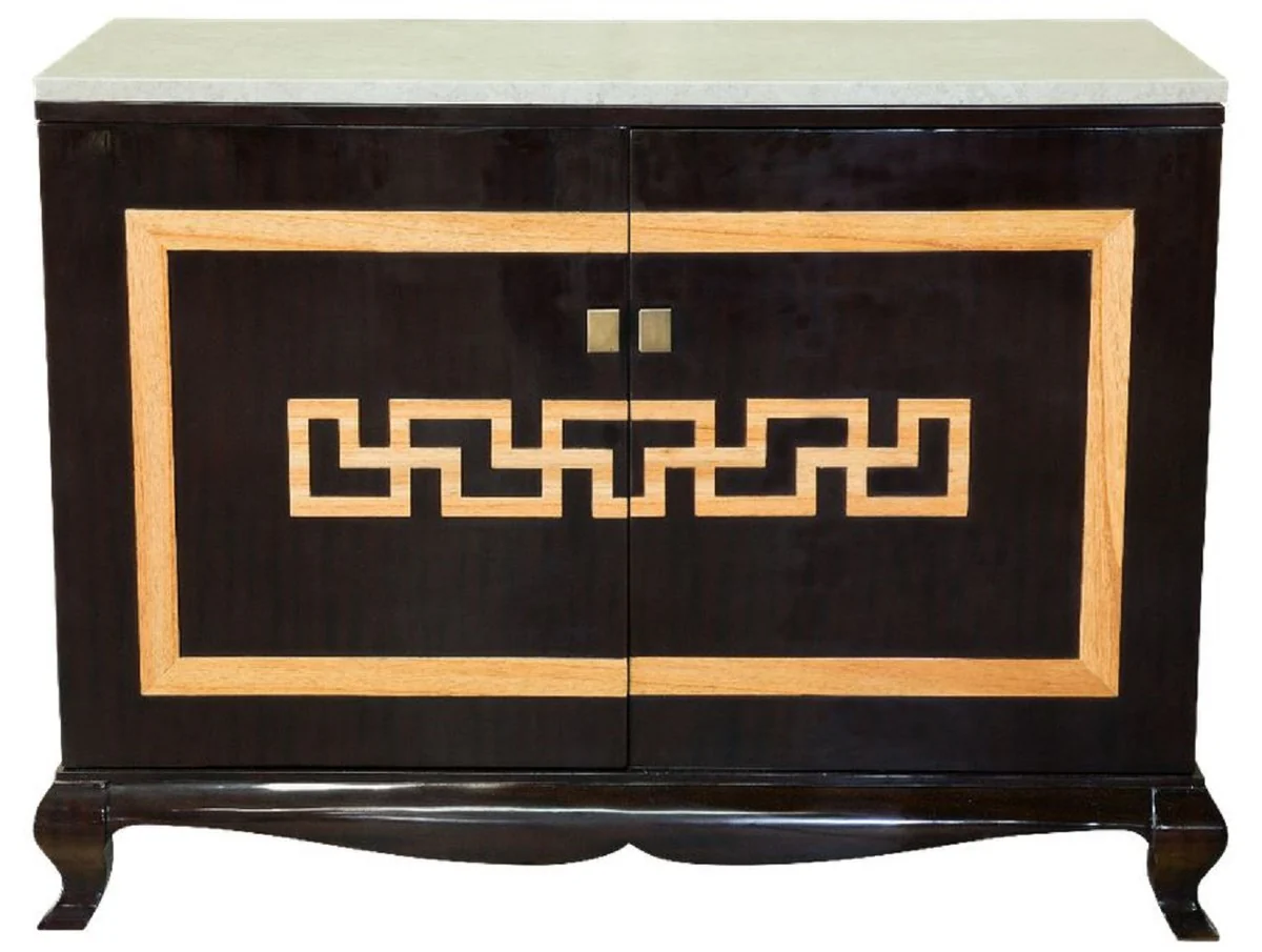 Luxury baroque liqueur cabinet black / natural color / cream 110 x 55 x H. 87 cm - solid wood bar cabinet - liquor cabinet with marble top - bar furniture in baroque style