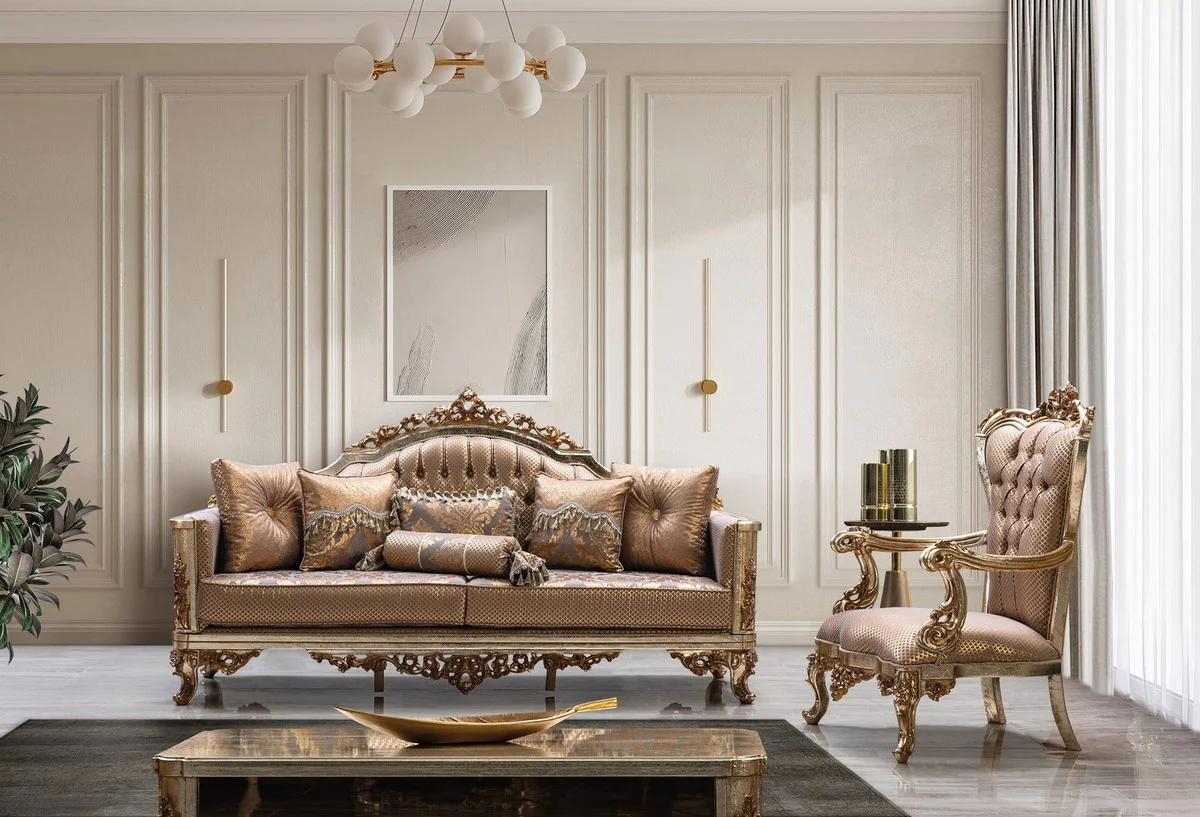 Luxury baroque sofa copper / antique silver / gold - baroque style living room sofa with elegant pattern - luxury living room furniture in baroque style - baroque furnishings - baroque furniture