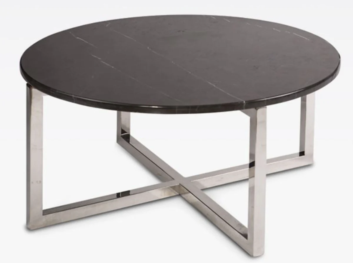 Luxury coffee table graphite gray / silver Ø 80 x H. 40 cm - Modern round living room table with marble top - Living room furniture