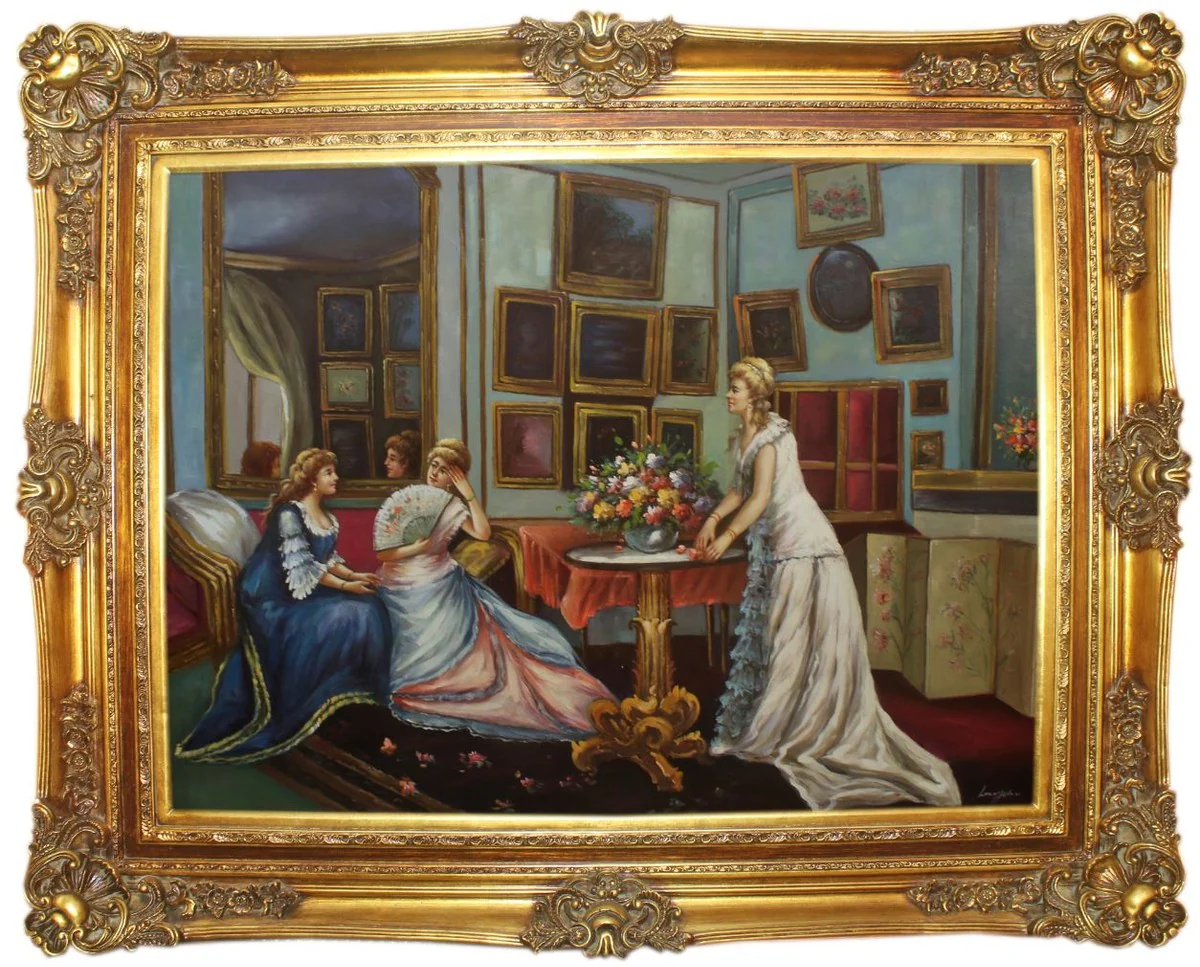 Baroque oil painting 3 women multicolored / gold 160 x 10 x H. 130 cm - hand-painted painting with a magnificent frame in the baroque style - baroque decorative accessories