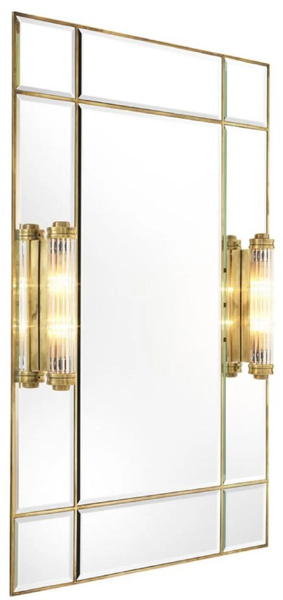 Luxury wall mirror with light vintage brass colored 90 x 13 x H. 140 cm - luxury quality