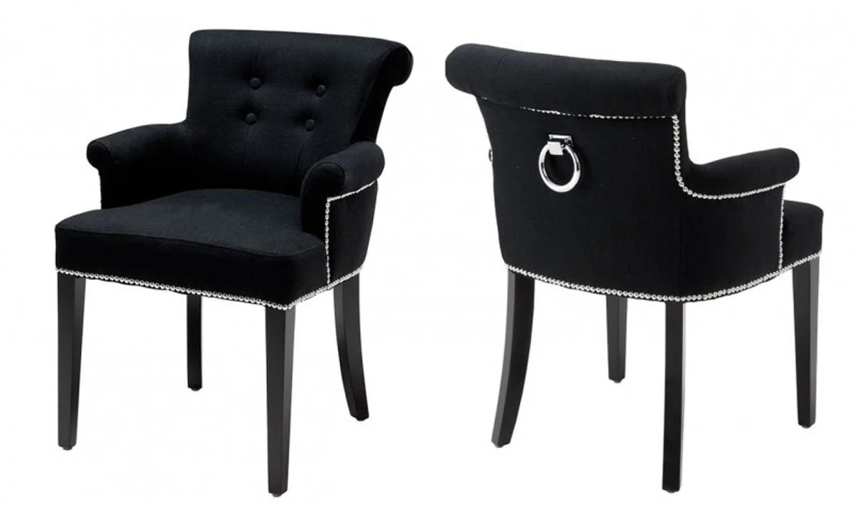 Luxury Dining Room Chair Los Angeles Black with Armrests - Furniture Restaurant Baroque Hotel