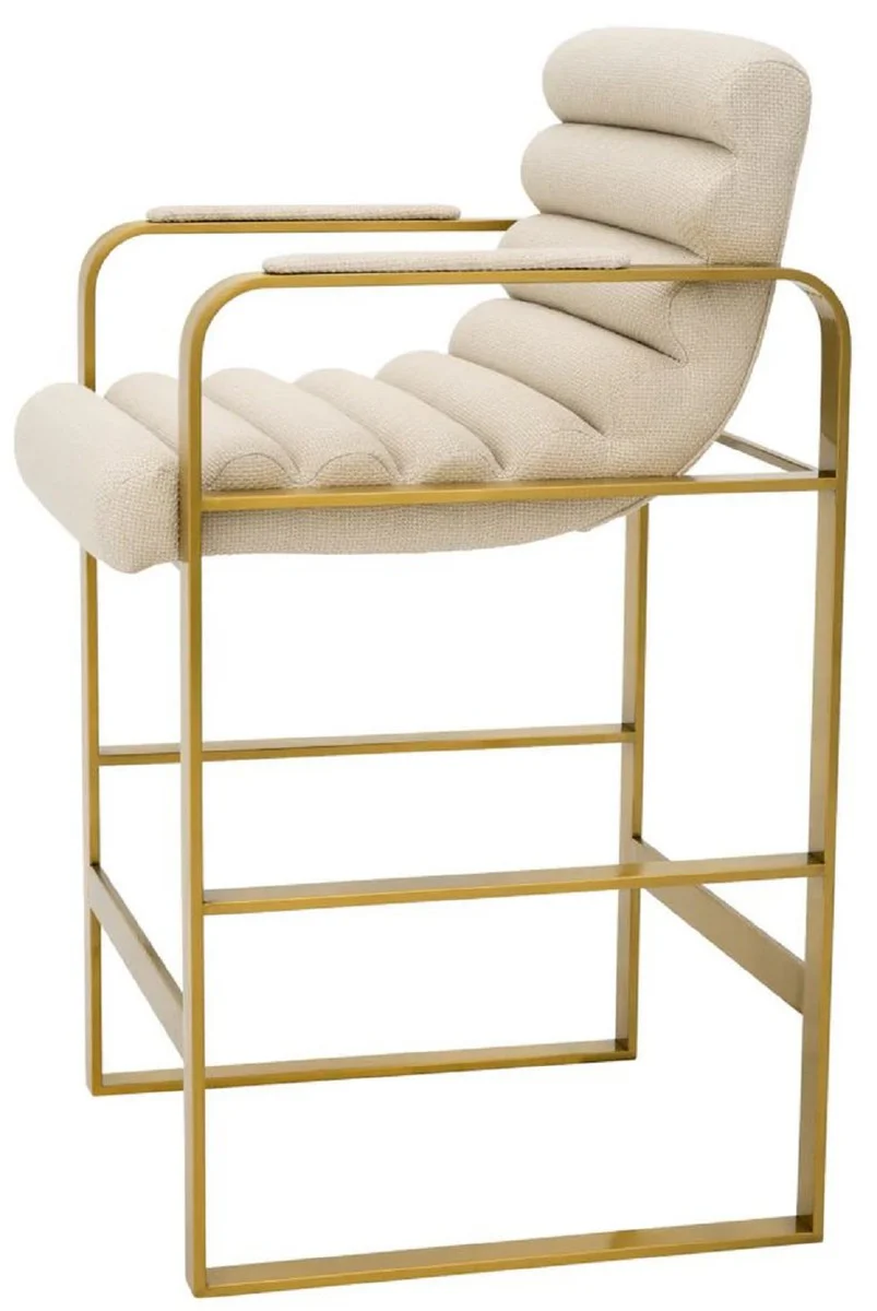 Luxury bar chair with armrests sand color / brass 53.5 x 57 x H. 96.5 cm - Padded stainless steel bar stool - Bar furniture - Luxury furniture - Luxury quality