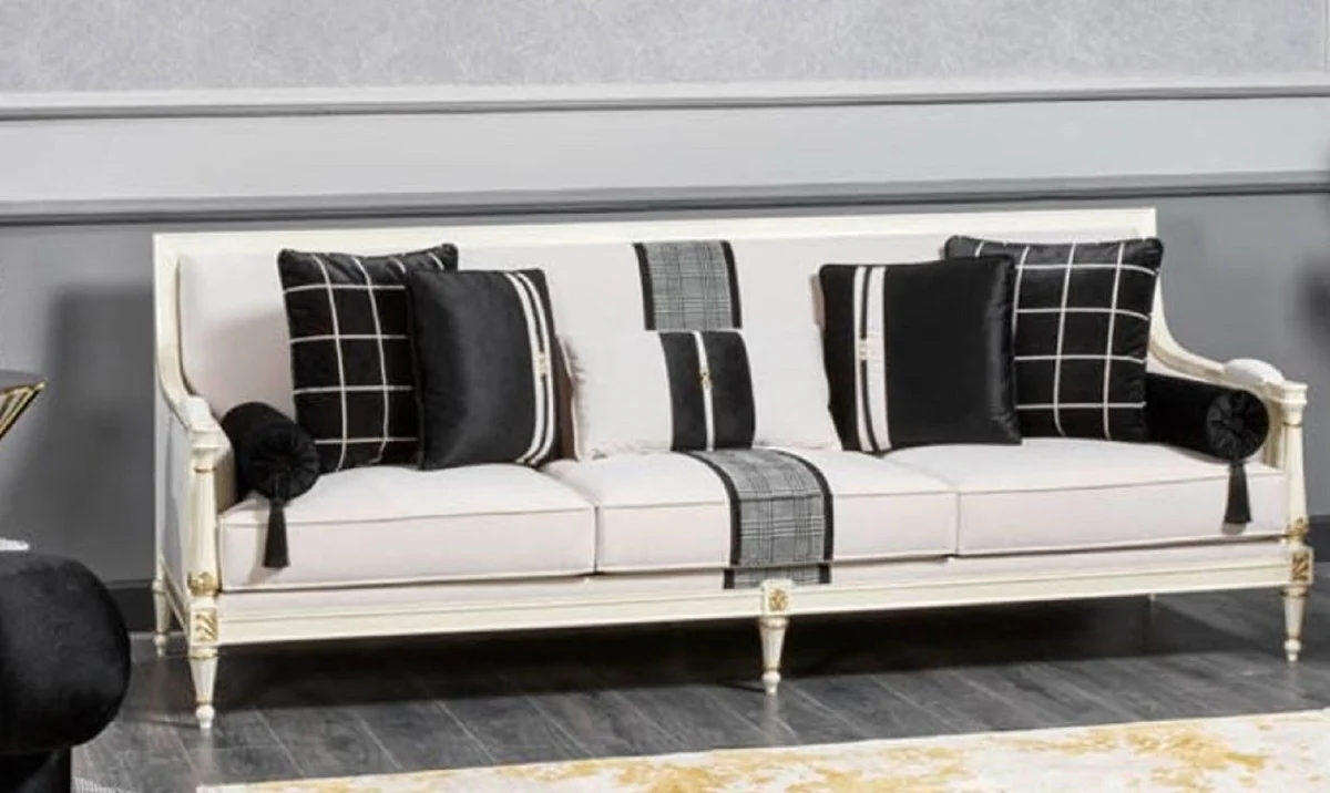 Luxury Baroque Sofa White / Gray / Black / Gold 260 cm - Baroque Living Room Furniture