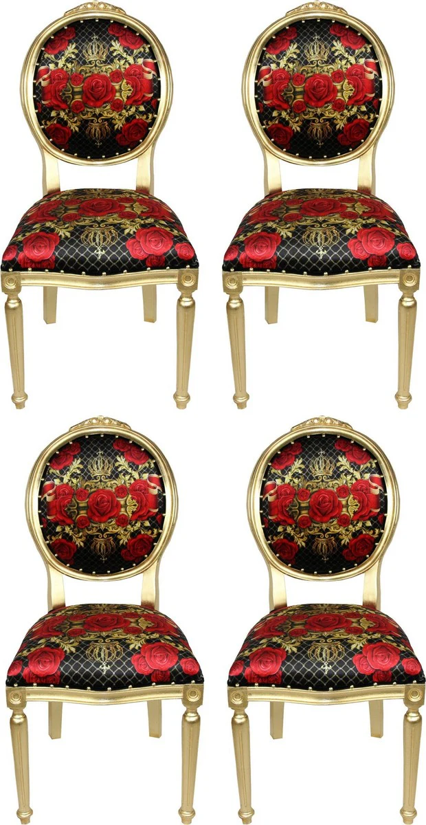 Pompöös by Luxury Baroque Dining Room Chairs Roses Black / Red / Gold - Pompöös Baroque Chairs designed by Harald Glööckler - 4 dining room chairs
