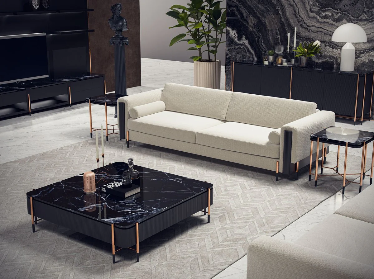 Luxury side table black / matt black / copper 59 x 59 x H. 55 cm - Square table with marble top - Living room furniture - Hotel furniture - Luxury furniture