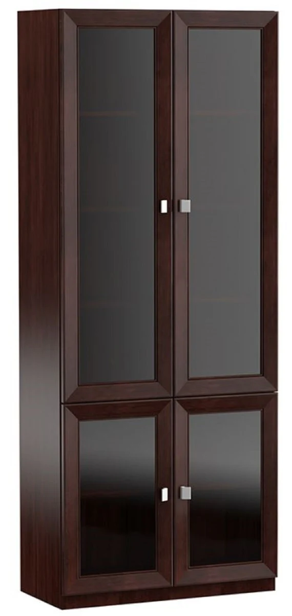 Luxury living room cabinet dark brown / silver 90.6 x 44.2 x H. 225.6 cm - shelf cabinet office cabinet with 4 glass doors