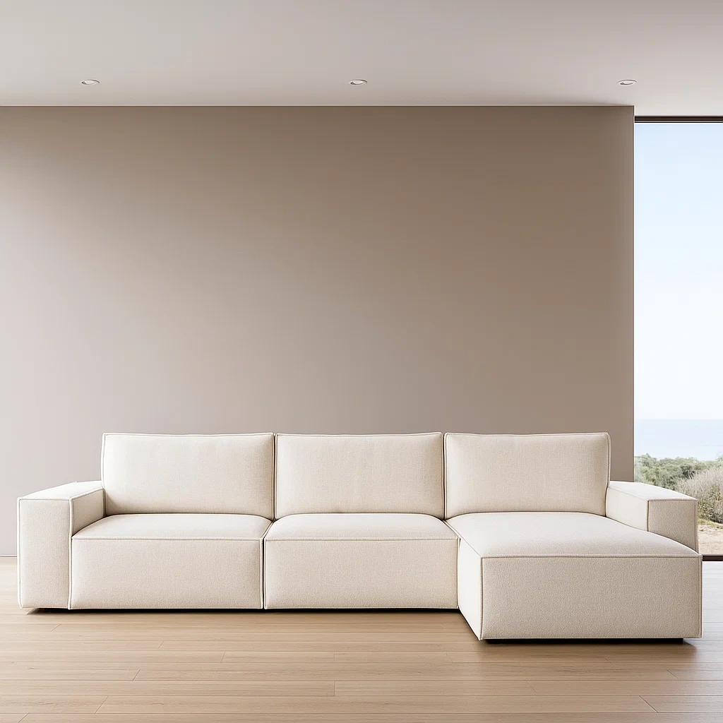 XXL Panorama-Schlafsofa mit Stauraum, beigefarbenes Polyester, für das Wohnzimmer, 349×195×85 cm - tgAjBKv8hssT