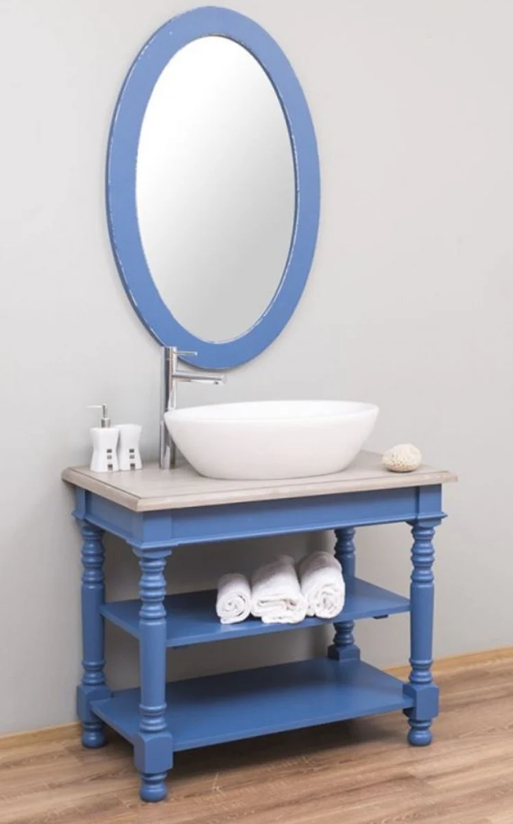 Country house style bathroom set blue / light gray - 1 washbasin & 1 wall mirror - solid wood bathroom furniture in country house style