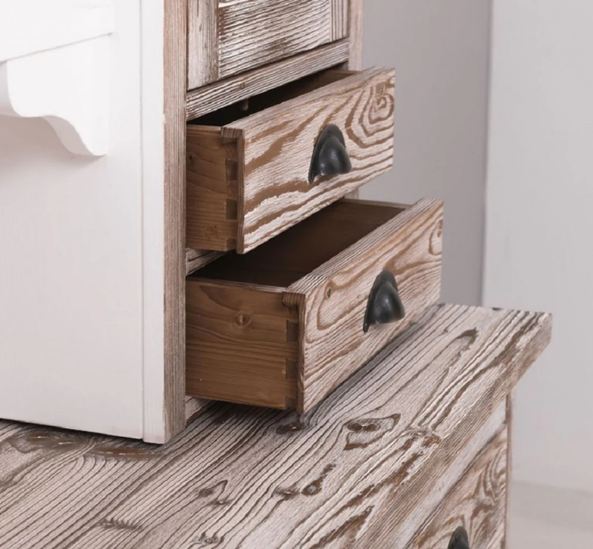 Country house style dining room cabinet brown / white 180 x 50 x H. 197 cm - solid wood kitchen cabinet - dining room furniture in country house style - country house style dining room furnishings