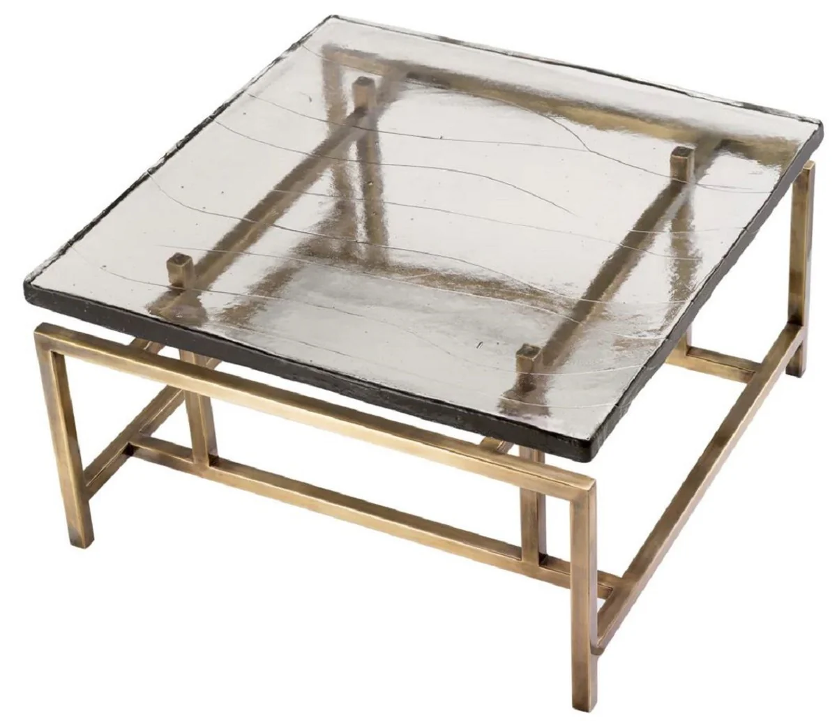 Luxury coffee table vintage brass 60.5 x 60.5 x H. 34 cm - Square stainless steel living room table with glass top - Living room furniture - Hotel furniture - Luxury furniture - Luxury quality