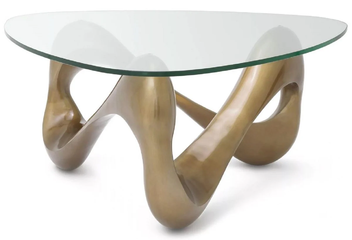 Luxury coffee table vintage brass 100.5 x 98 x H. 43.5 cm - aluminum living room table with glass top - living room furniture - luxury furniture - luxury furnishings - living room furnishings