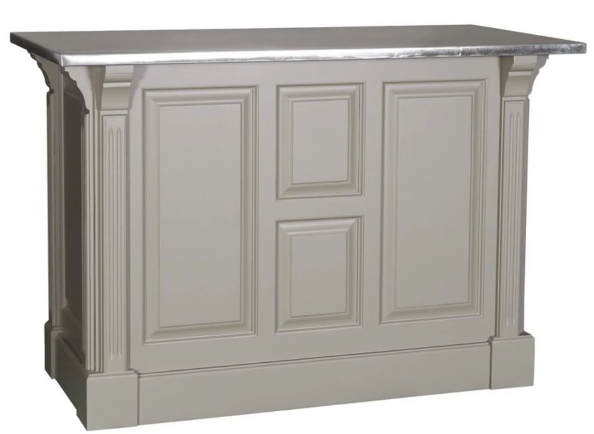 Country house style counter gray / silver 140 x 68 x H. 95 cm - solid wood counter table with galvanized table top
