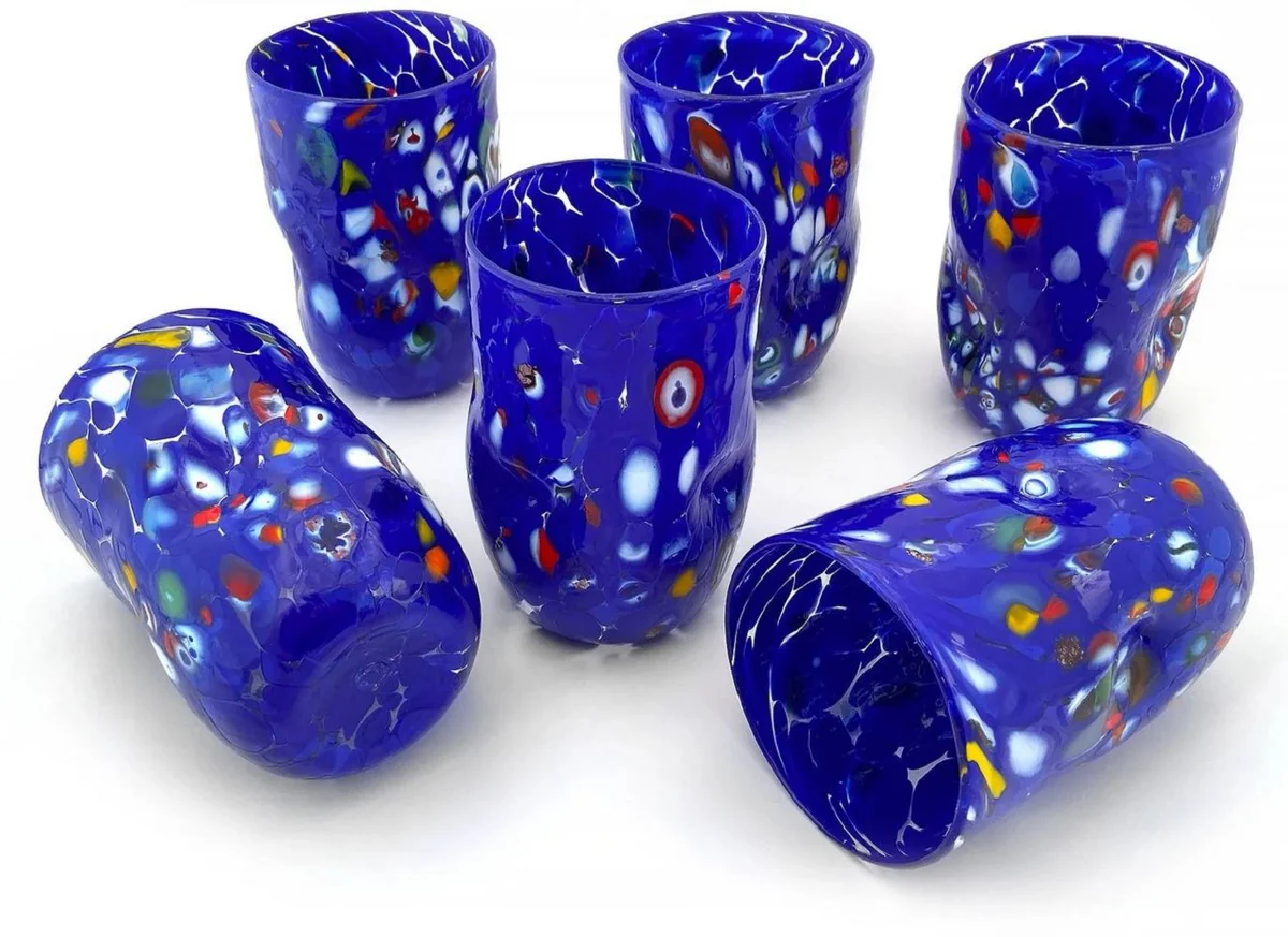 Luxury Murano crystal glass water glasses set of 6 blue Ø 8 x H. 12 cm - Made in Italy