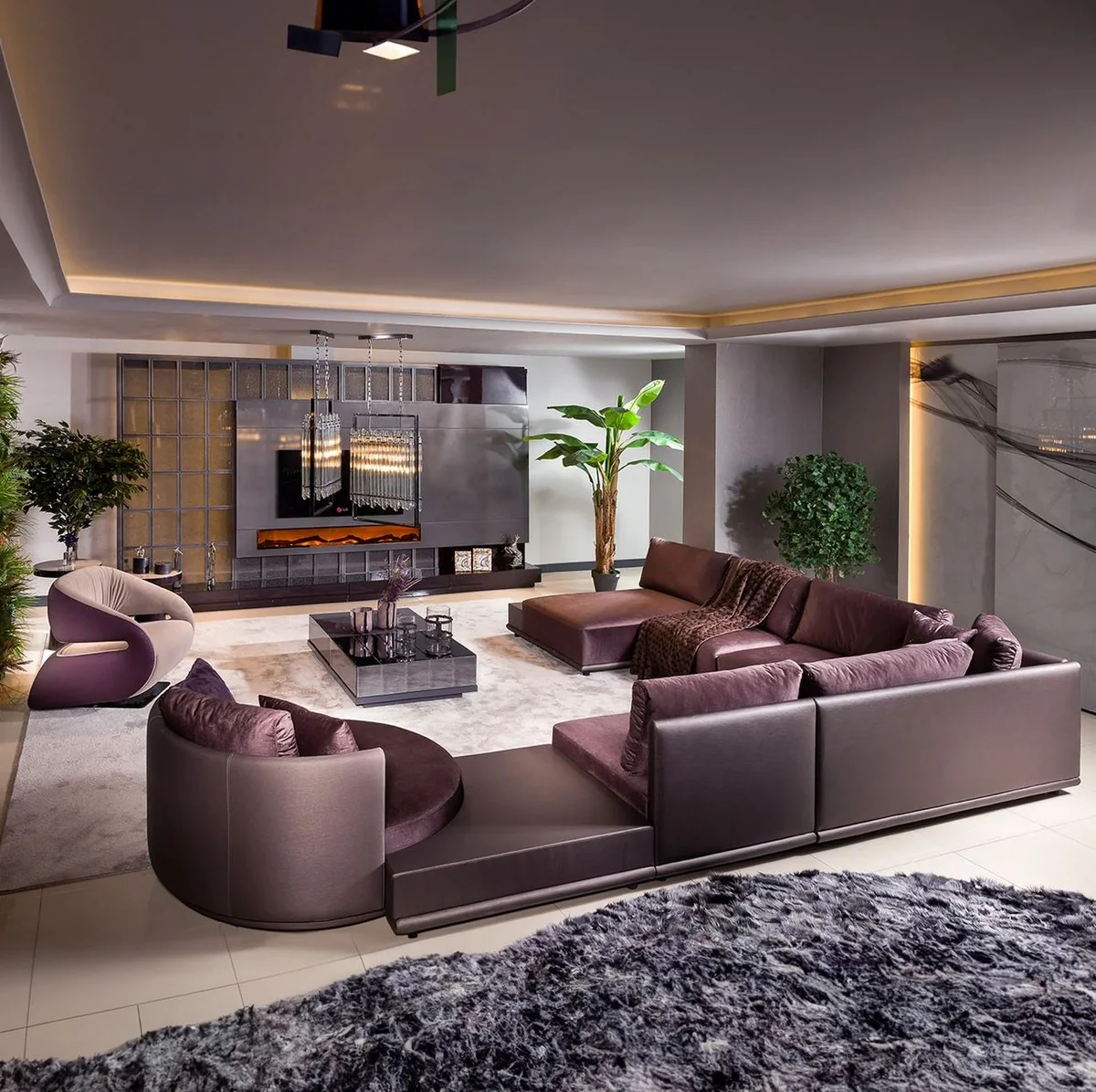 Modular luxury living room corner sofa purple 420 cm