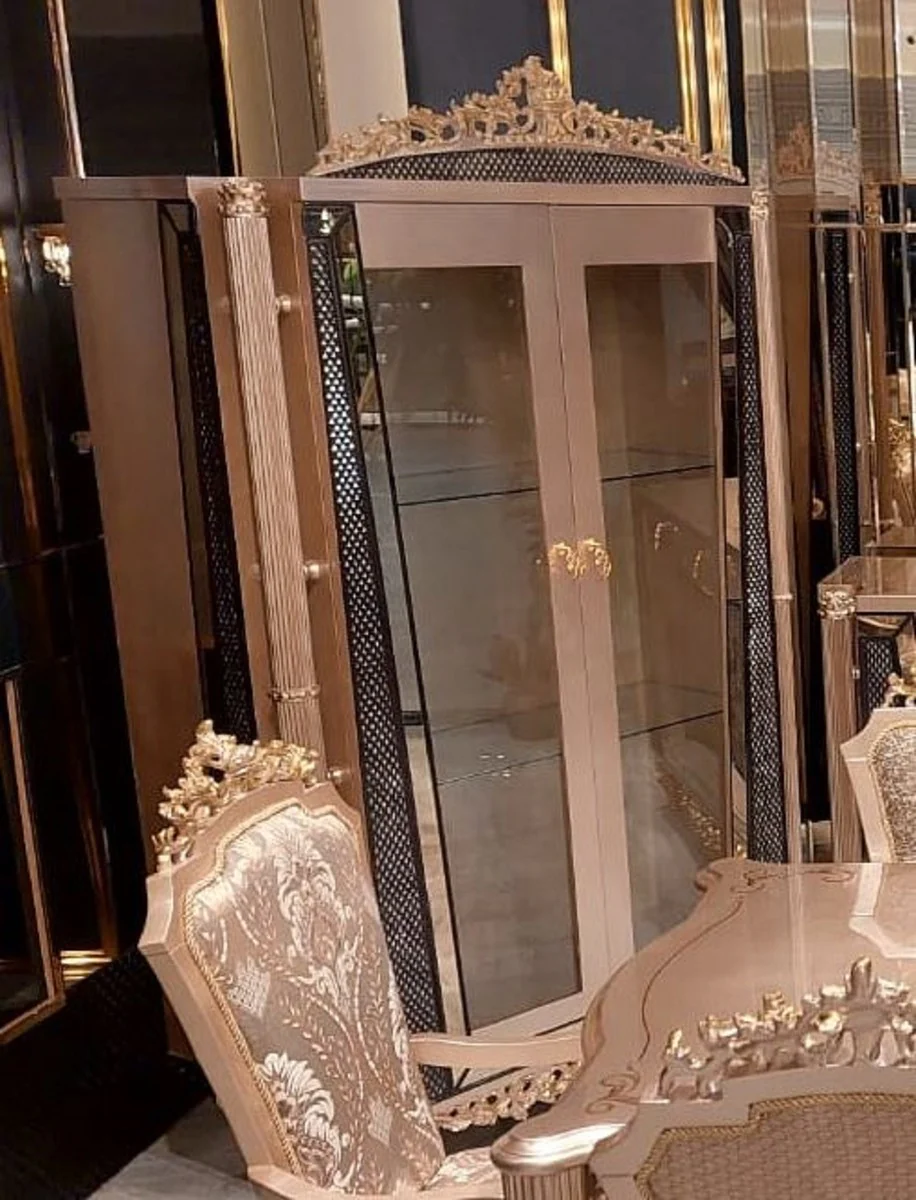 Luxury baroque display cabinet gray / black / gold - handmade solid wood display cabinet with 2 glass doors - luxury furniture in baroque style - baroque furniture - noble & magnificent